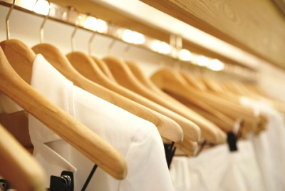 clothing on wooden hangers
